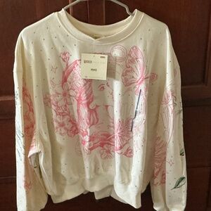 NWT Wicked Katie Kime Good Bad Graphic Pullover Sweatshirt Cream